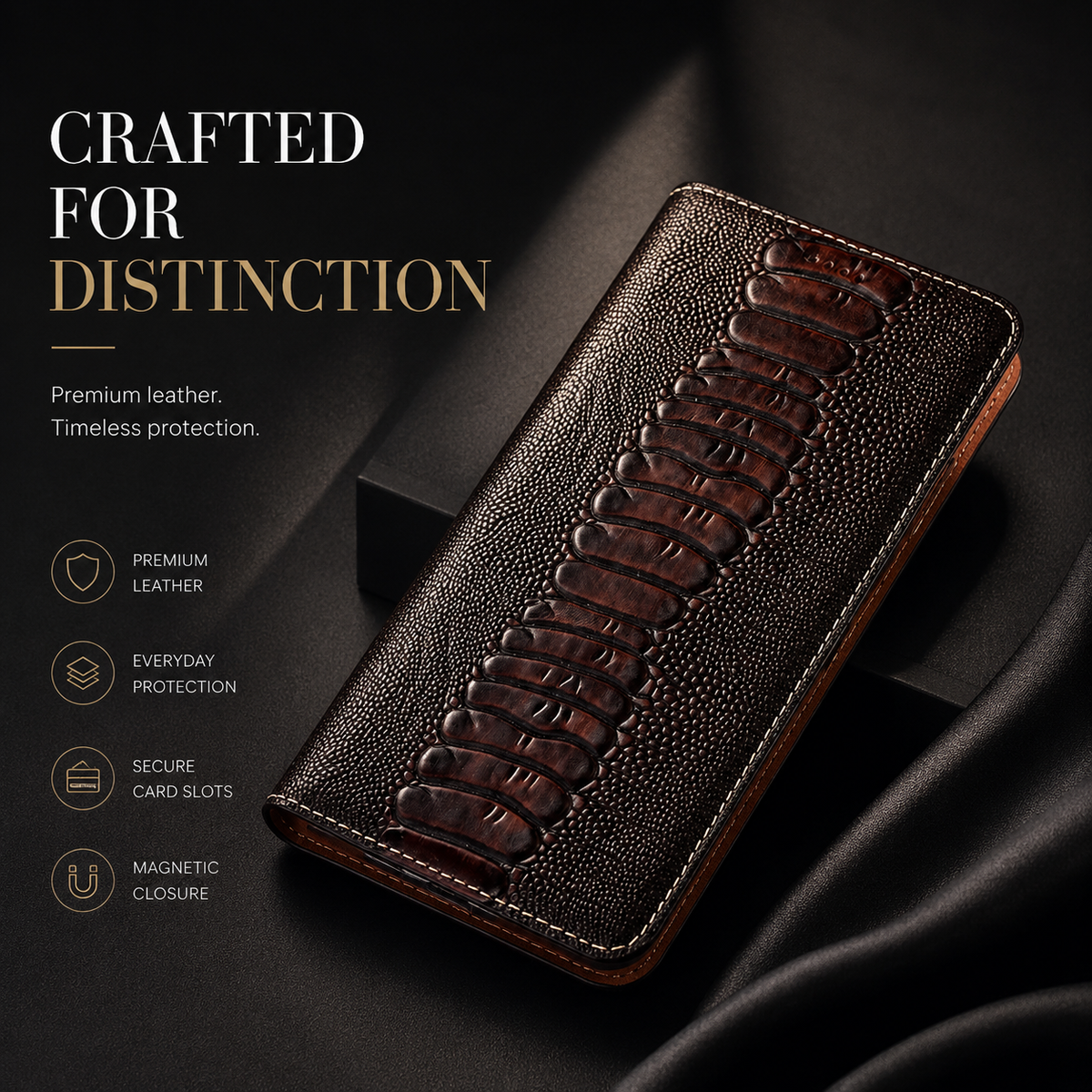 Premium iPhone Case Genuine Leather Wallet Card Holder Magnetic Closure Kickstand Shockproof Protective Cover Anti Scratch Non Slip Full Coverage