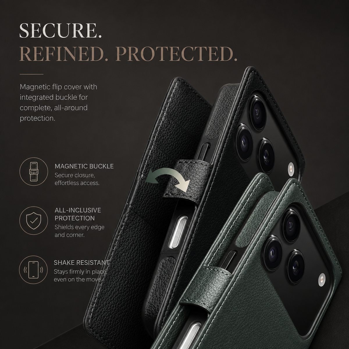 Premium iPhone Case Genuine Leather Wallet Flip Cover Card Holder Kickstand Shockproof Protective Case Ultra Thin Non Slip Slim Full Coverage Handmade