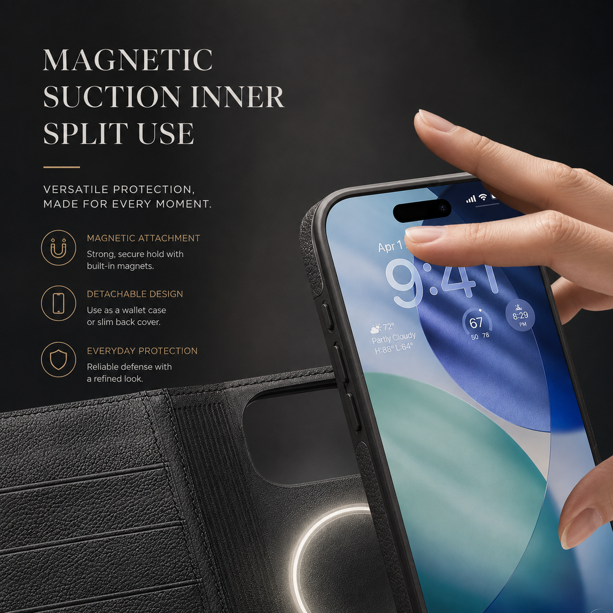 Premium iPhone Case Genuine Leather Wallet Flip Cover Card Holder Kickstand Shockproof Protective Case Ultra Thin Non Slip Slim Full Coverage Handmade