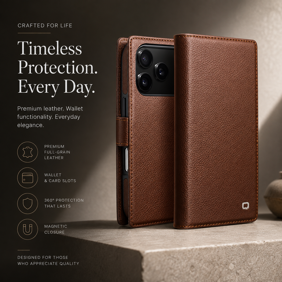 Premium iPhone Case Genuine Leather Wallet Flip Cover Card Holder Kickstand Shockproof Protective Case Ultra Thin Non Slip Slim Full Coverage Handmade