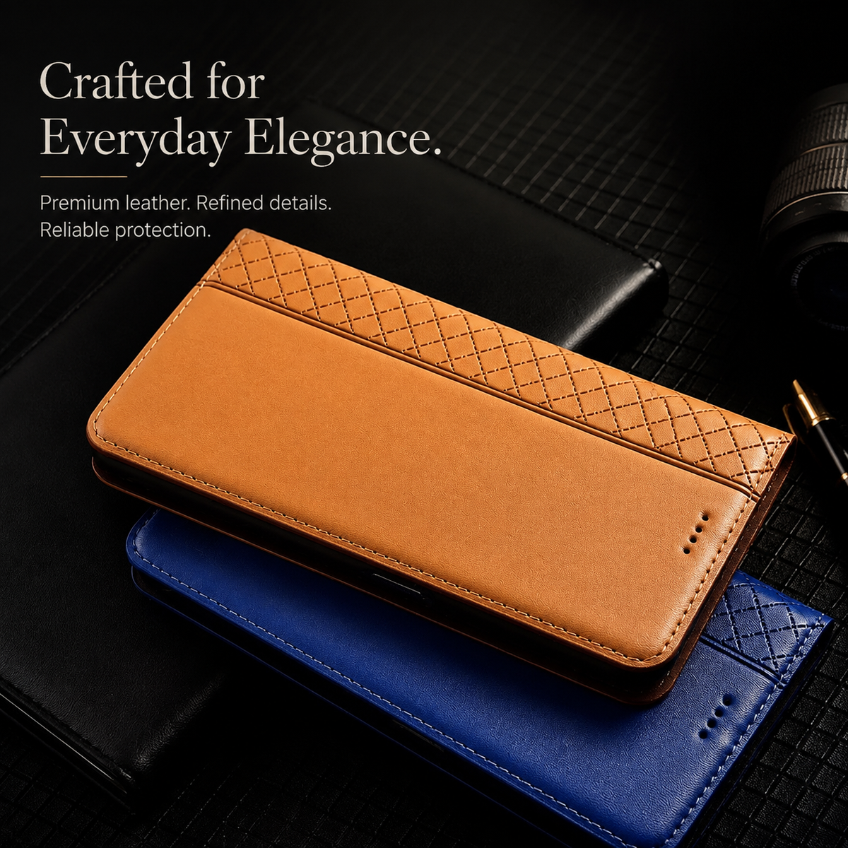 Premium iPhone Case Genuine Leather Wallet Flip Cover Card Holder Magnetic Closure Kickstand Shockproof TPU Protective Case Business Full Coverage Slim
