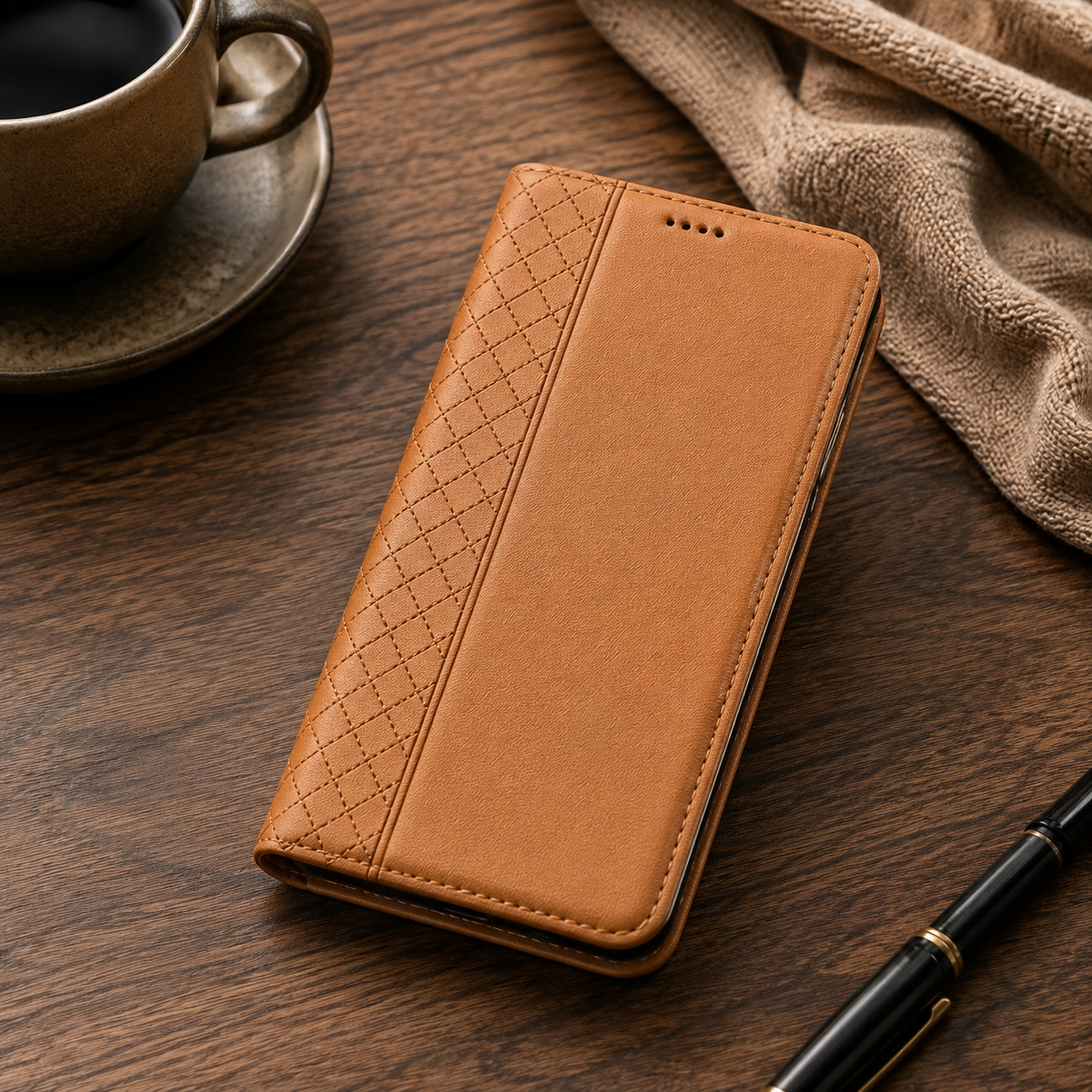 Premium iPhone Case Genuine Leather Wallet Flip Cover Card Holder Magnetic Closure Kickstand Shockproof TPU Protective Case Business Full Coverage Slim