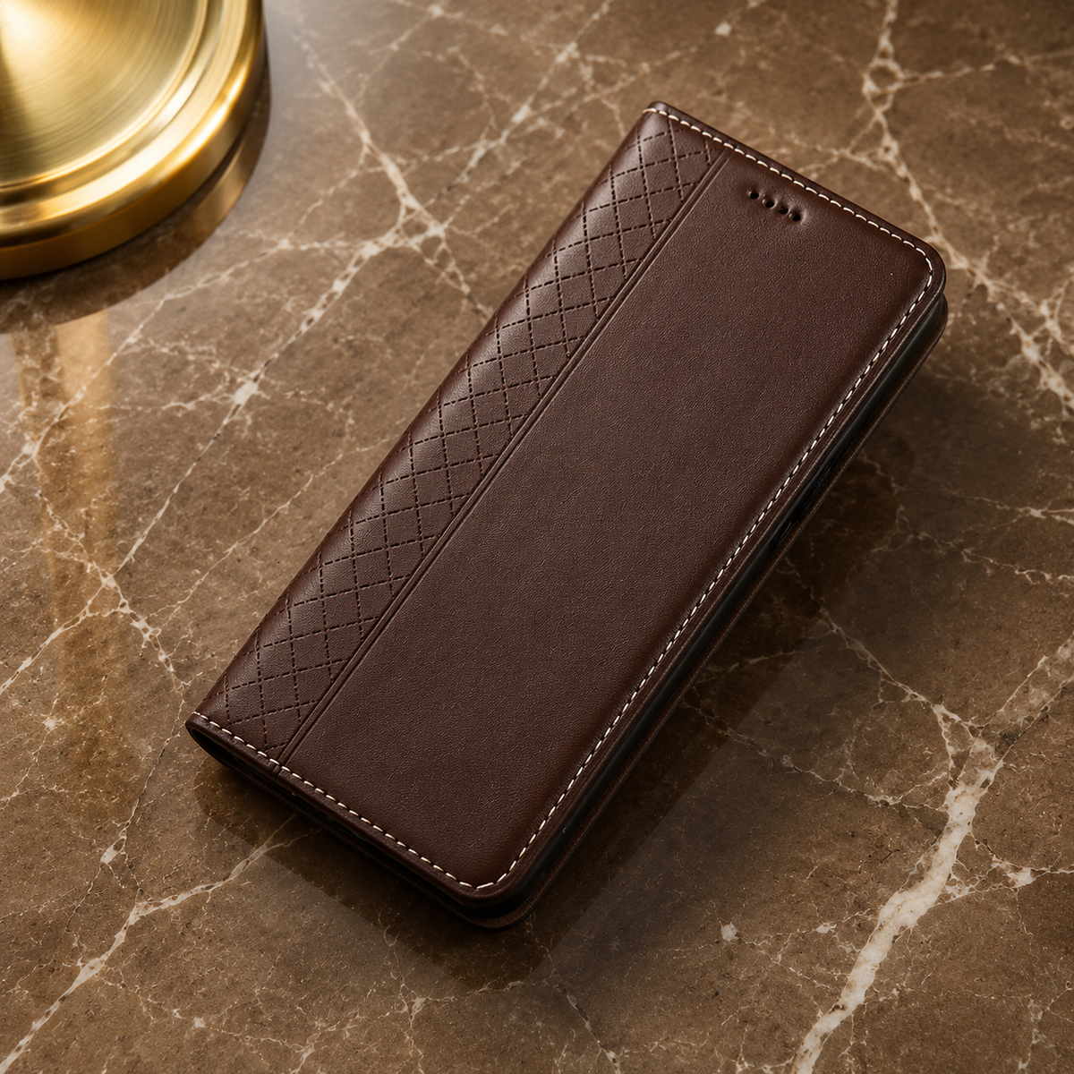 Premium iPhone Case Genuine Leather Wallet Flip Cover Card Holder Magnetic Closure Kickstand Shockproof TPU Protective Case Business Full Coverage Slim