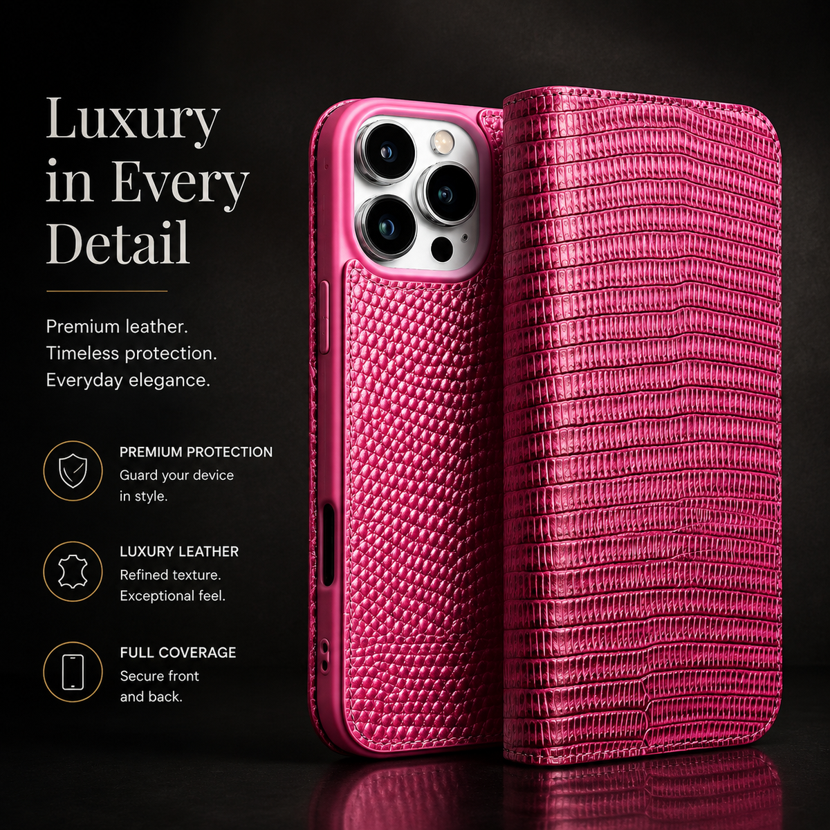 Premium iPhone Case Genuine Leather Wallet Flip Cover Card Holder Slim Shockproof Protective Cover Anti Scratch Lightweight Full Protection
