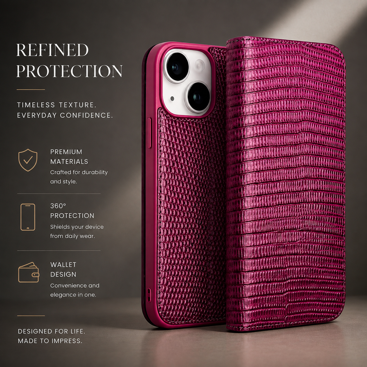 Premium iPhone Case Genuine Leather Wallet Flip Cover Card Holder Slim Shockproof Protective Cover Anti Scratch Lightweight Full Protection
