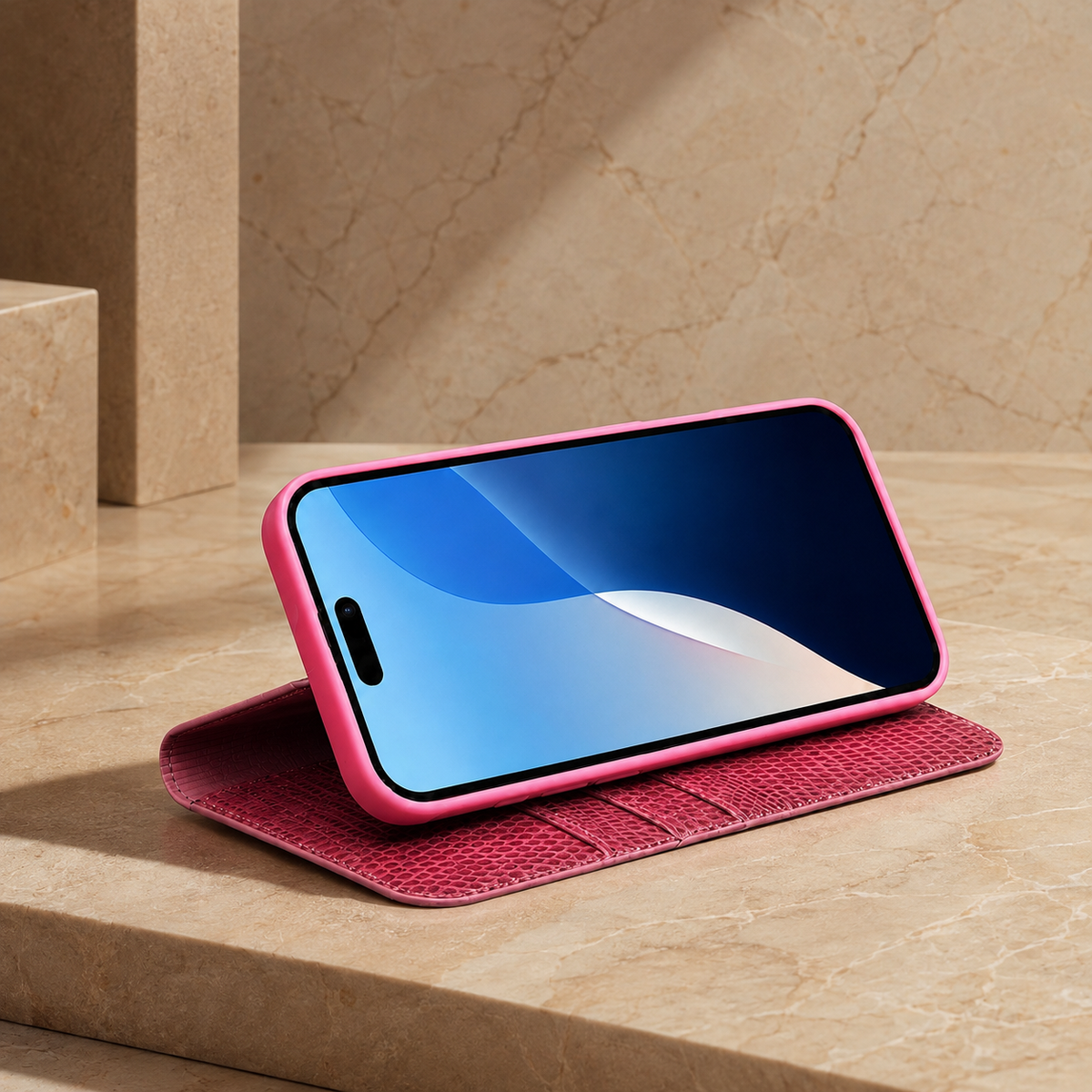 Premium iPhone Case Genuine Lizard Leather Flip Wallet Cover Magnetic Closure Kickstand Shockproof Full Body Protection Card Holder Slim Elegant Design