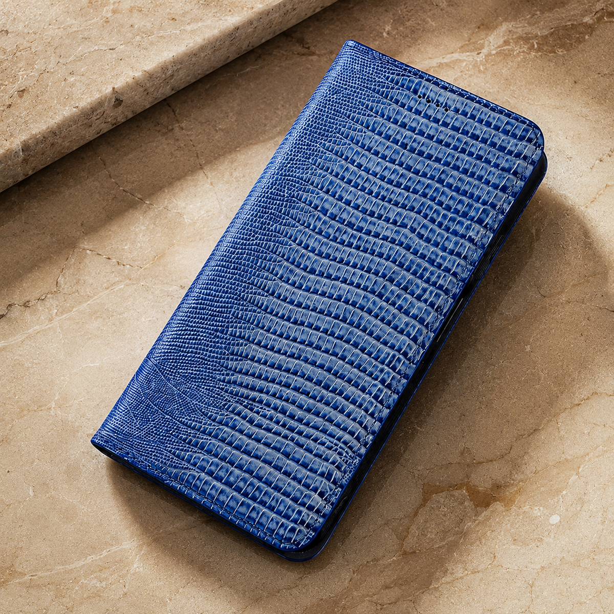 Premium iPhone Case Genuine Lizard Leather Flip Wallet Cover Magnetic Closure Kickstand Shockproof Full Body Protection Card Holder Slim Elegant Design