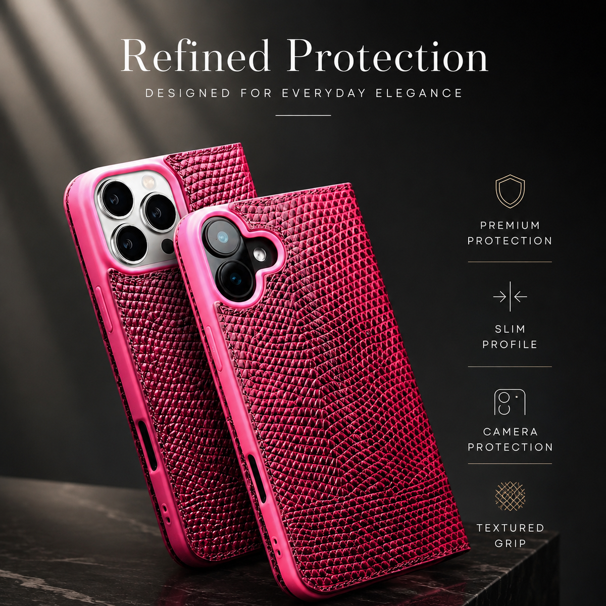 Premium iPhone Case Genuine Lizard Leather Flip Wallet Cover Magnetic Closure Kickstand Shockproof Full Body Protection Card Holder Slim Elegant Design