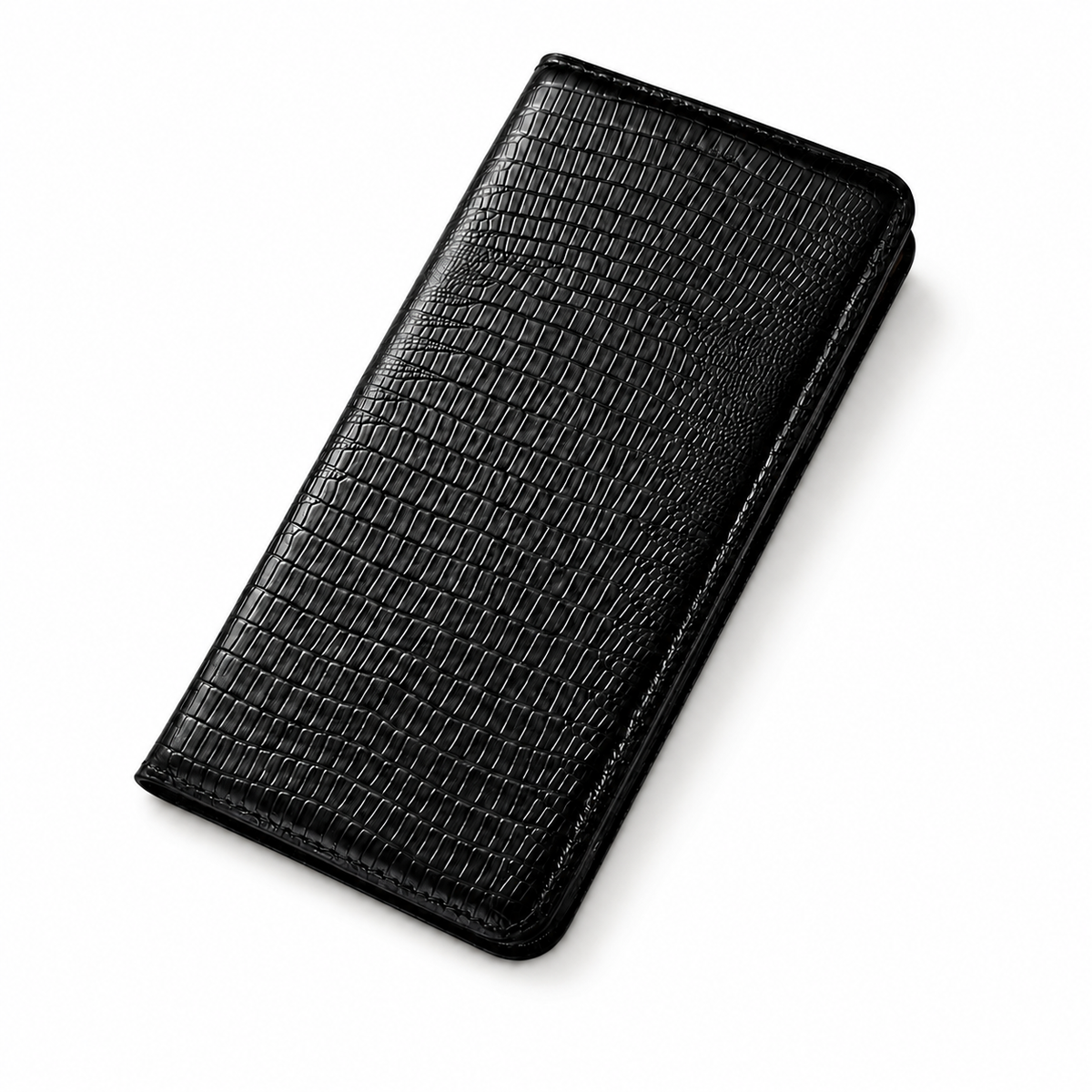 Premium iPhone Case Genuine Lizard Leather Flip Wallet Cover Magnetic Closure Kickstand Shockproof Full Body Protection Card Holder Slim Elegant Design