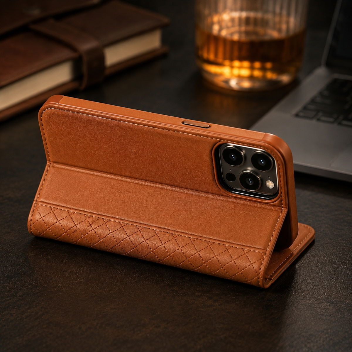 Premium iPhone Case Genuine Nappa Leather Wallet Flip Cover Card Holder Magnetic Closure Shockproof Protection Full Body Slim Business Design