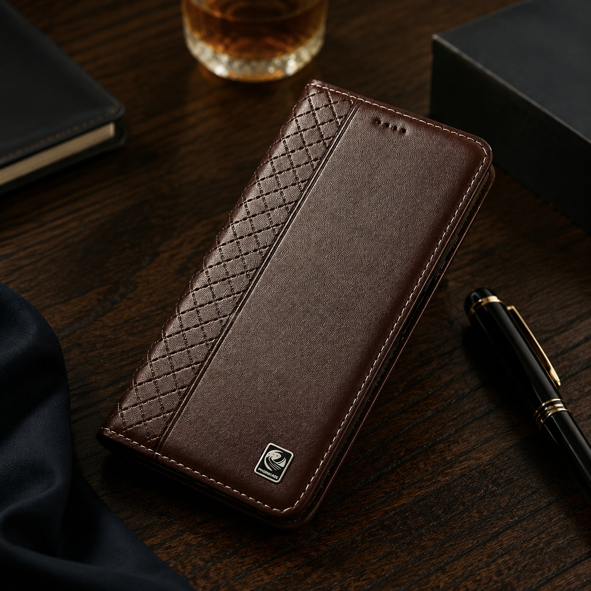 Premium iPhone Case Genuine Nappa Leather Wallet Flip Cover Card Holder Magnetic Closure Shockproof Protection Full Body Slim Business Design