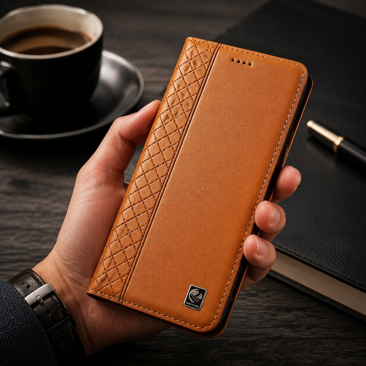 Premium iPhone Case Genuine Nappa Leather Wallet Flip Cover Card Holder Magnetic Closure Shockproof Protection Full Body Slim Business Design