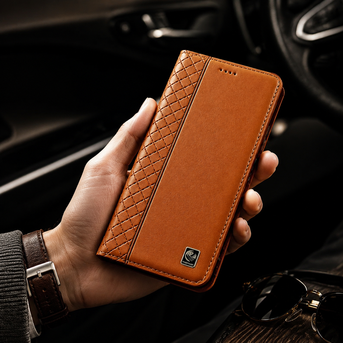 Premium iPhone Case Genuine Nappa Leather Wallet Flip Cover Card Holder Magnetic Closure Shockproof Protection Full Body Slim Business Design