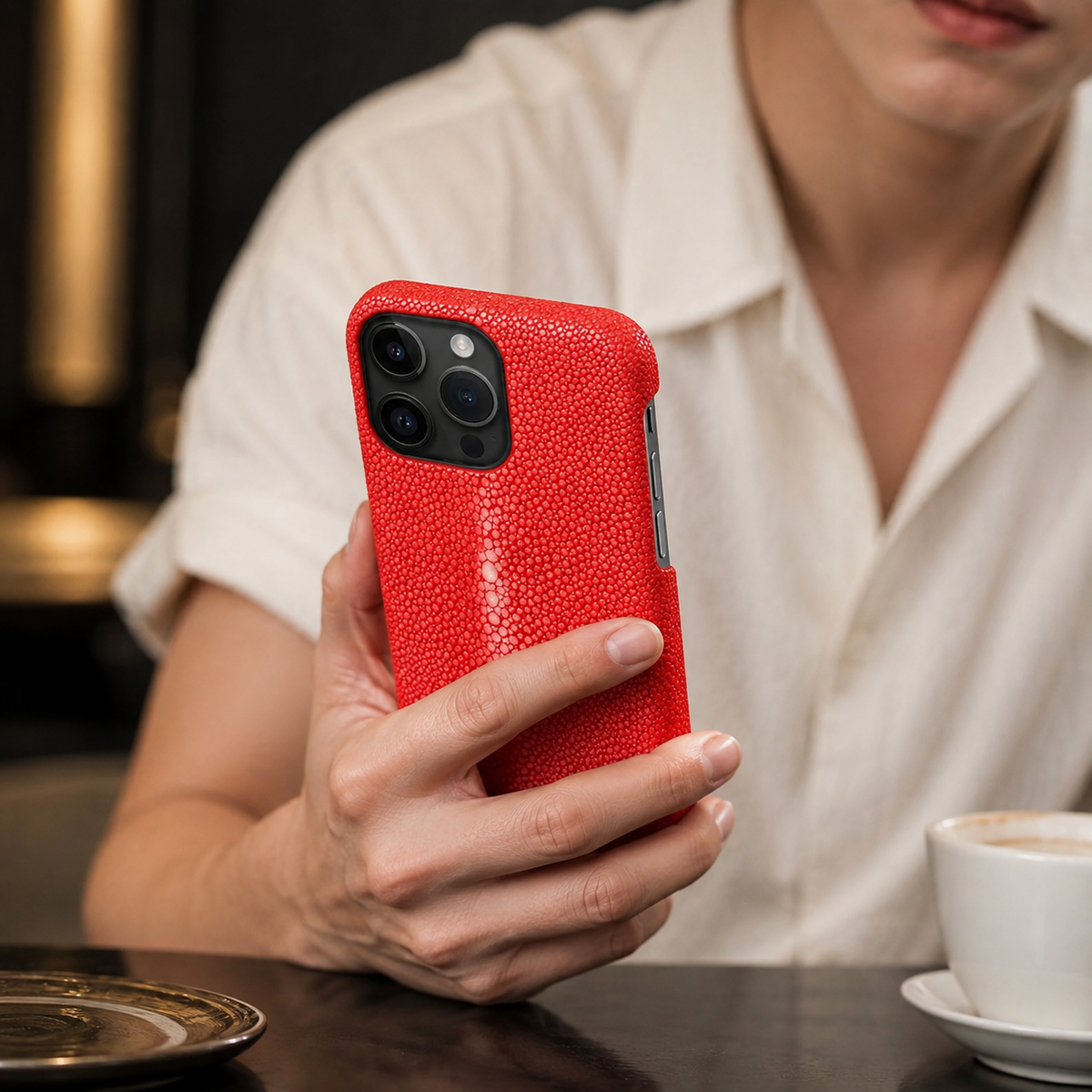 Premium iPhone Case Genuine Stingray Leather Shockproof Protective Cover Anti Fingerprint Anti Scratch Dustproof Non Slip Slim Lightweight Handmade