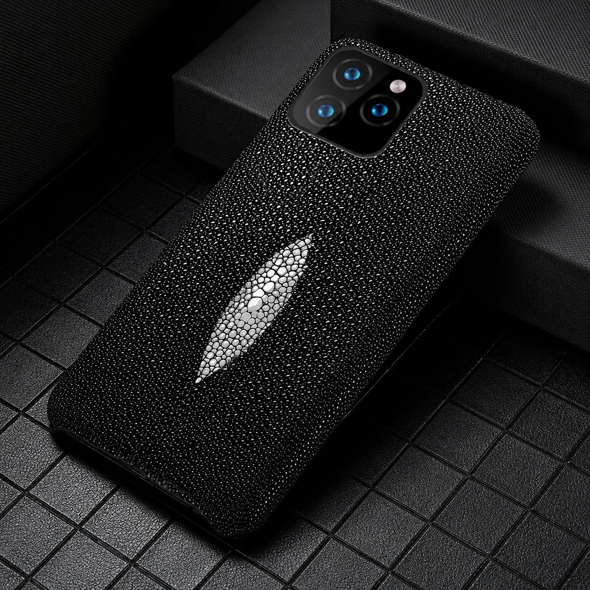 Premium iPhone Case Genuine Stingray Leather Shockproof Protective Cover Anti Fingerprint Anti Scratch Dustproof Non Slip Slim Lightweight Handmade