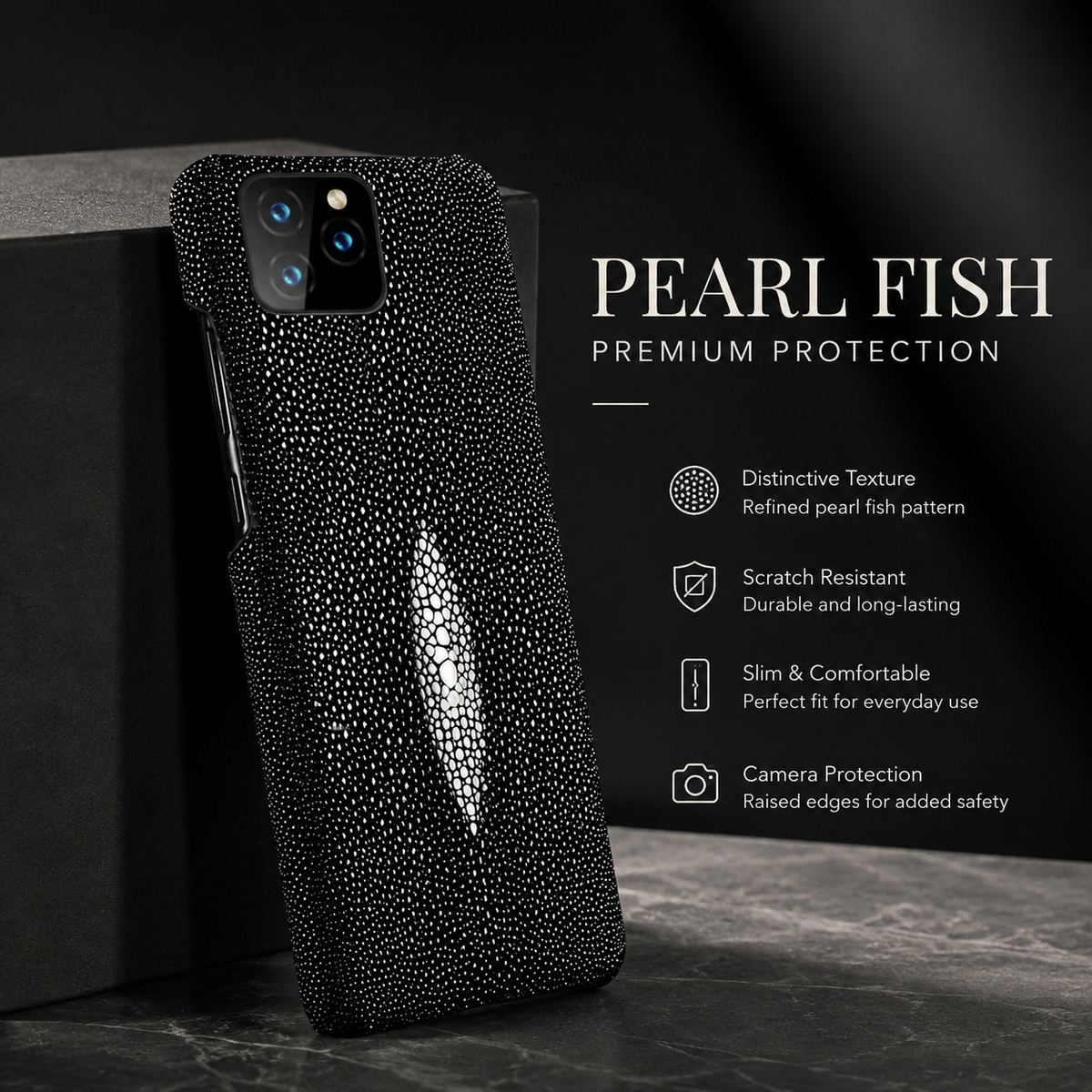 Premium iPhone Case Genuine Stingray Leather Shockproof Protective Cover Anti Fingerprint Anti Scratch Dustproof Non Slip Slim Lightweight Handmade