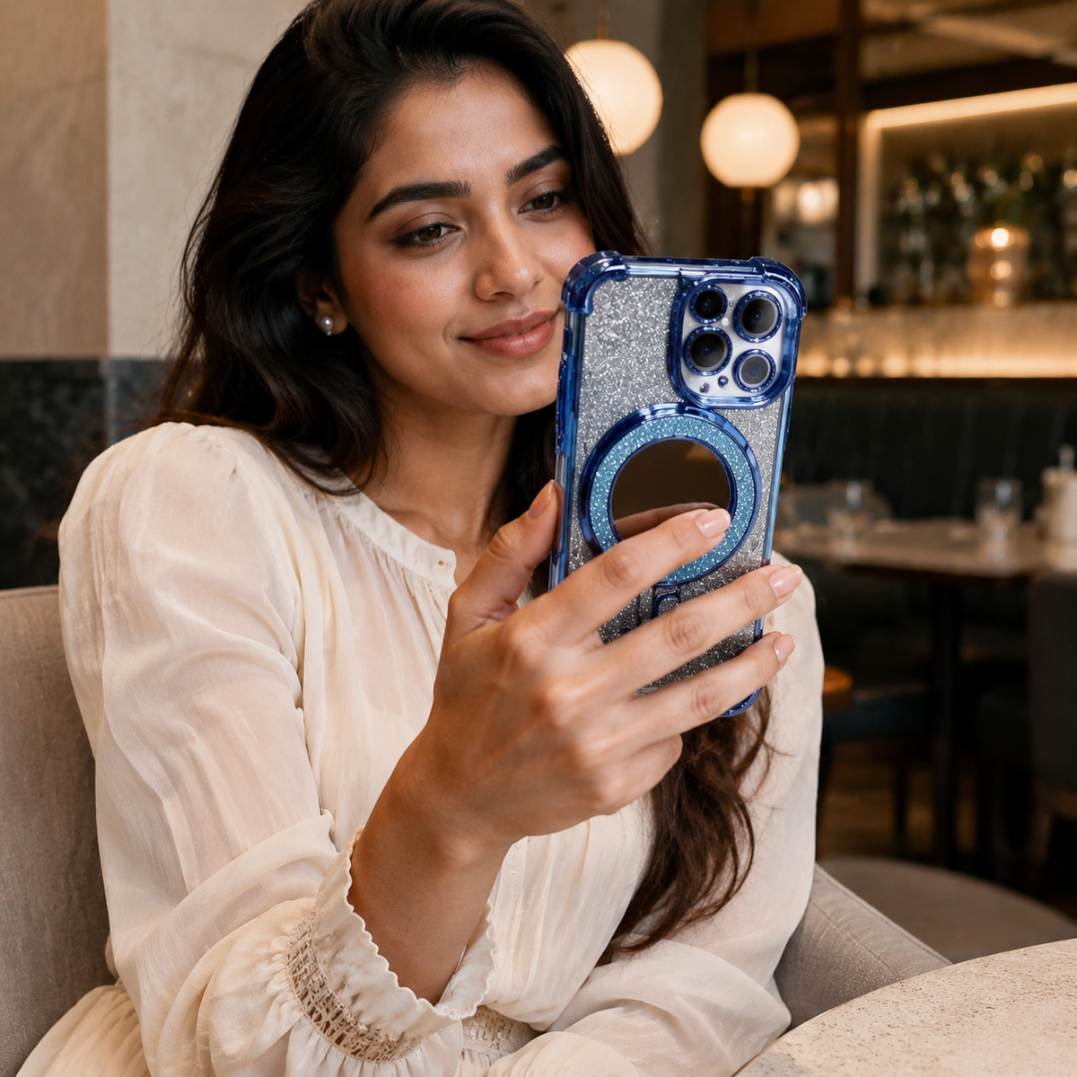 Premium iPhone Case Glitter Mirror Magnetic Bracket Cover Shockproof Silicone Anti Scratch Non Slip Protection Camera Lens Guard Slim Stand Design