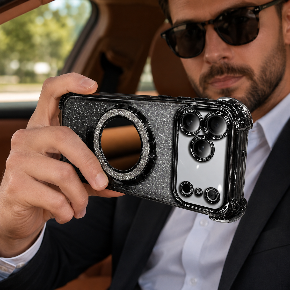 Premium iPhone Case Glitter Mirror Magnetic Bracket Cover Shockproof Silicone Anti Scratch Non Slip Protection Camera Lens Guard Slim Stand Design