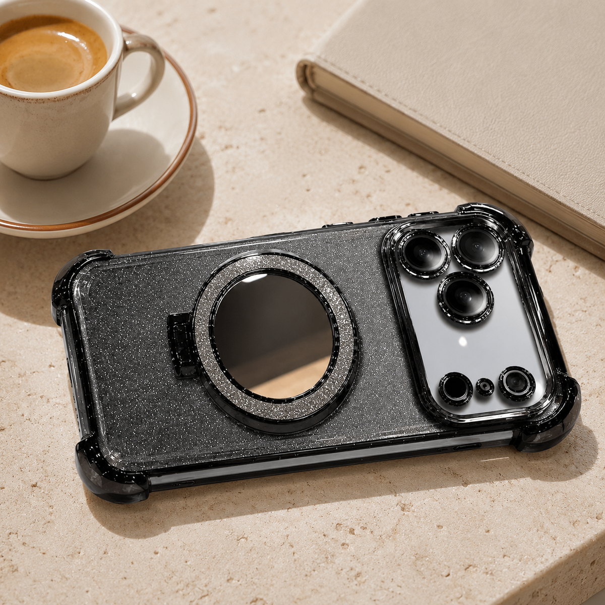 Premium iPhone Case Glitter Mirror Magnetic Bracket Cover Shockproof Silicone Anti Scratch Non Slip Protection Camera Lens Guard Slim Stand Design