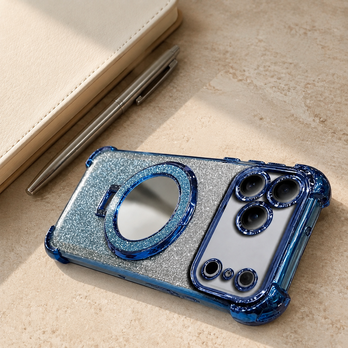 Premium iPhone Case Glitter Mirror Magnetic Bracket Cover Shockproof Silicone Anti Scratch Non Slip Protection Camera Lens Guard Slim Stand Design