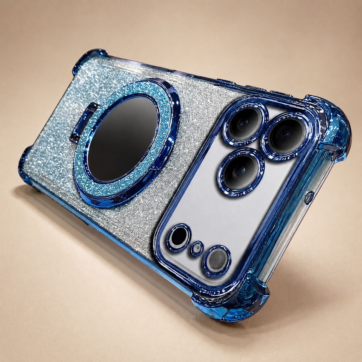 Premium iPhone Case Glitter Mirror Magnetic Bracket Cover Shockproof Silicone Anti Scratch Non Slip Protection Camera Lens Guard Slim Stand Design