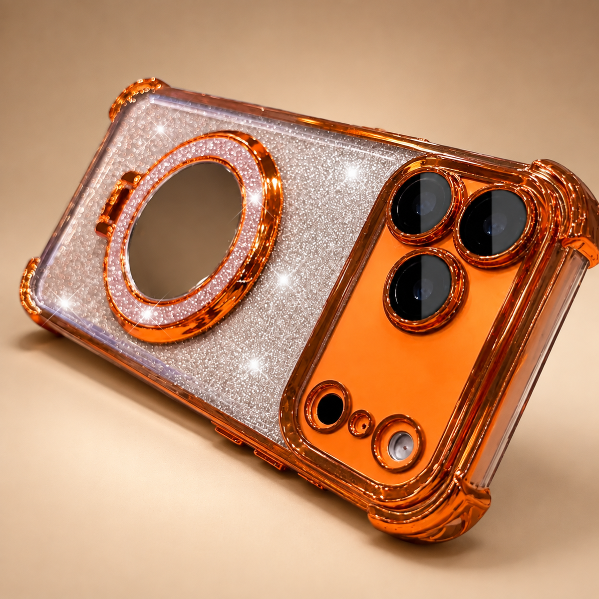 Premium iPhone Case Glitter Mirror Magnetic Bracket Cover Shockproof Silicone Anti Scratch Non Slip Protection Camera Lens Guard Slim Stand Design
