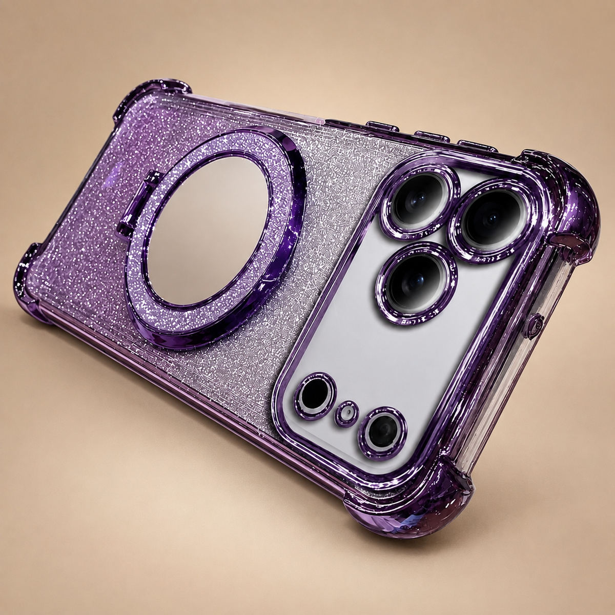 Premium iPhone Case Glitter Mirror Magnetic Bracket Cover Shockproof Silicone Anti Scratch Non Slip Protection Camera Lens Guard Slim Stand Design