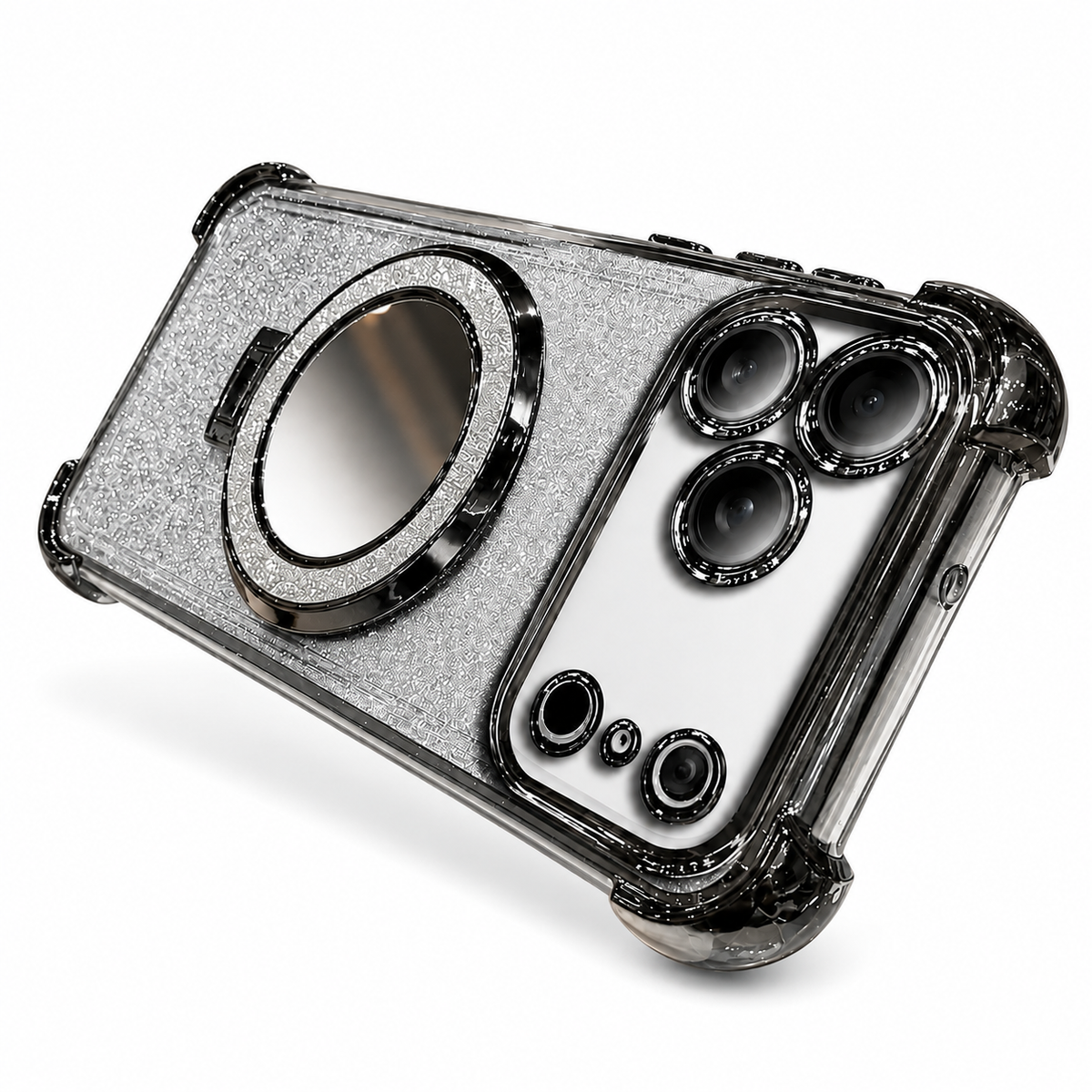 Premium iPhone Case Glitter Mirror Magnetic Bracket Cover Shockproof Silicone Anti Scratch Non Slip Protection Camera Lens Guard Slim Stand Design