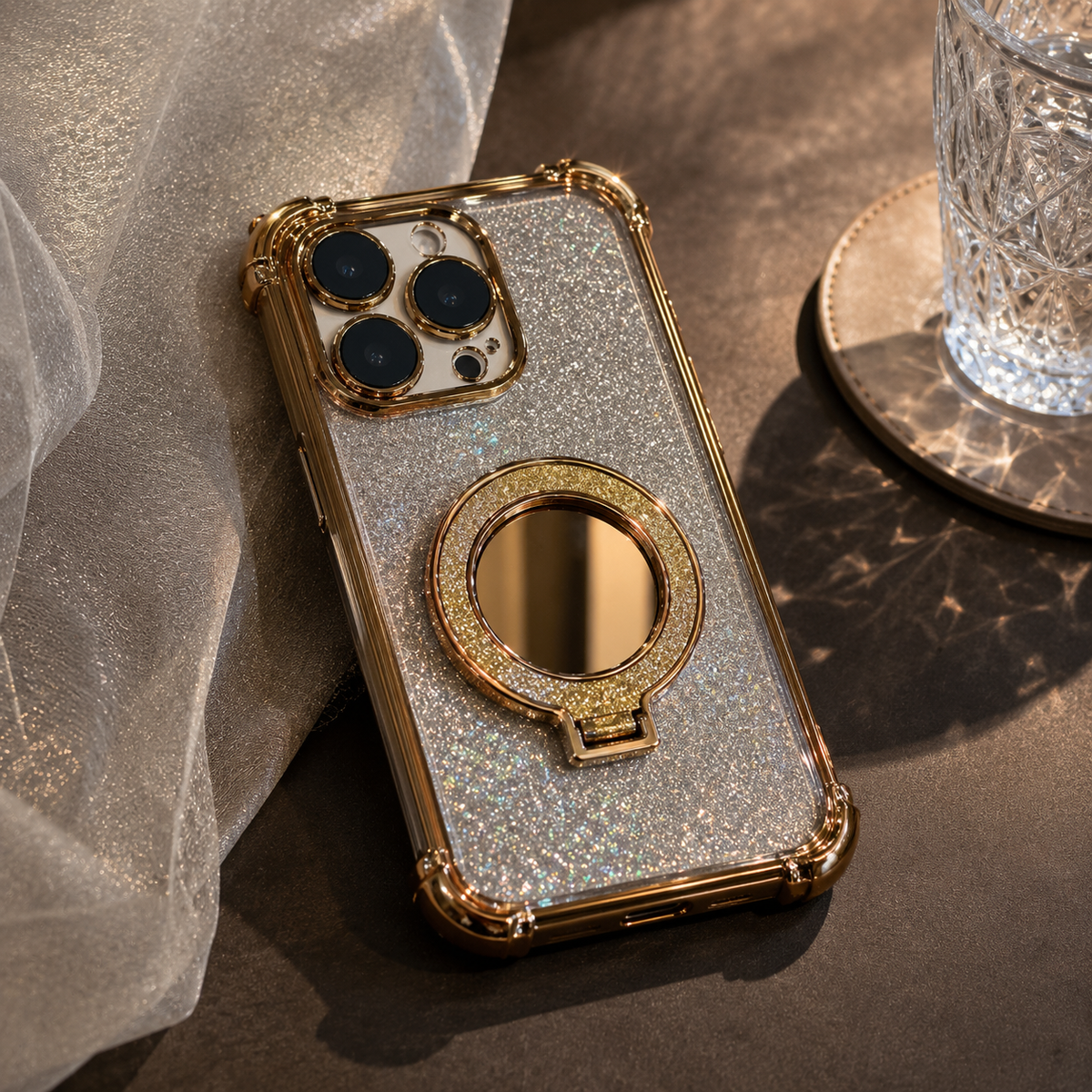 Premium iPhone Case Glitter Mirror Magnetic Kickstand Shockproof Silicone Protective Cover Camera Protection Anti Scratch Dust Resistant Non Slip Slim Sparkle