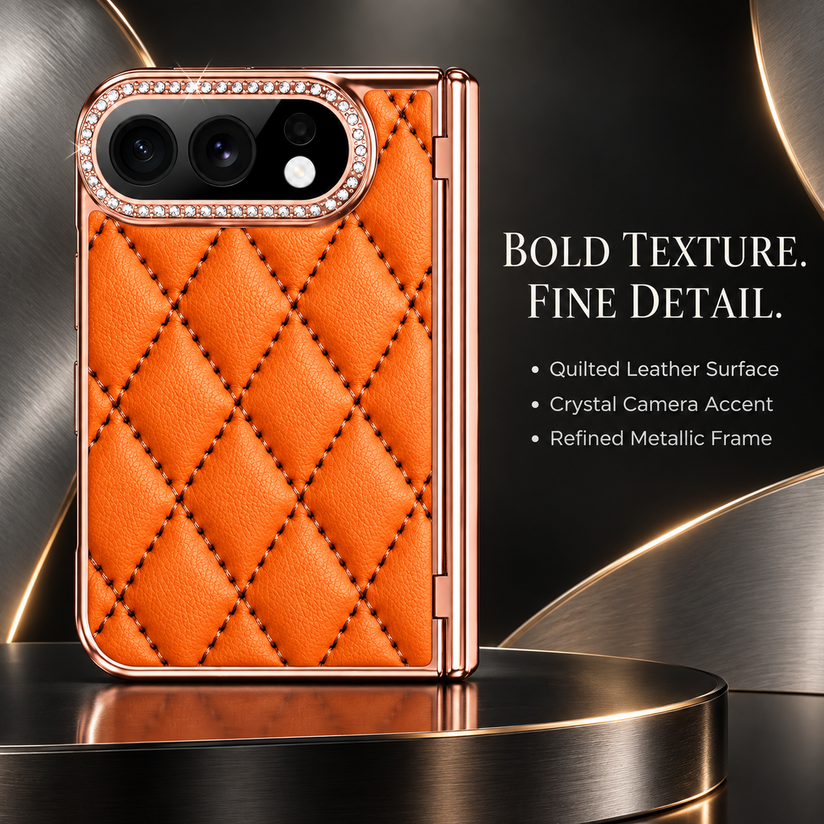 Premium iPhone Case Golden Glitter Diamond Leather Hinge Glass Screen Protector Shockproof PC Foldable Anti Scratch Non Slip Protective Flip Cover Case