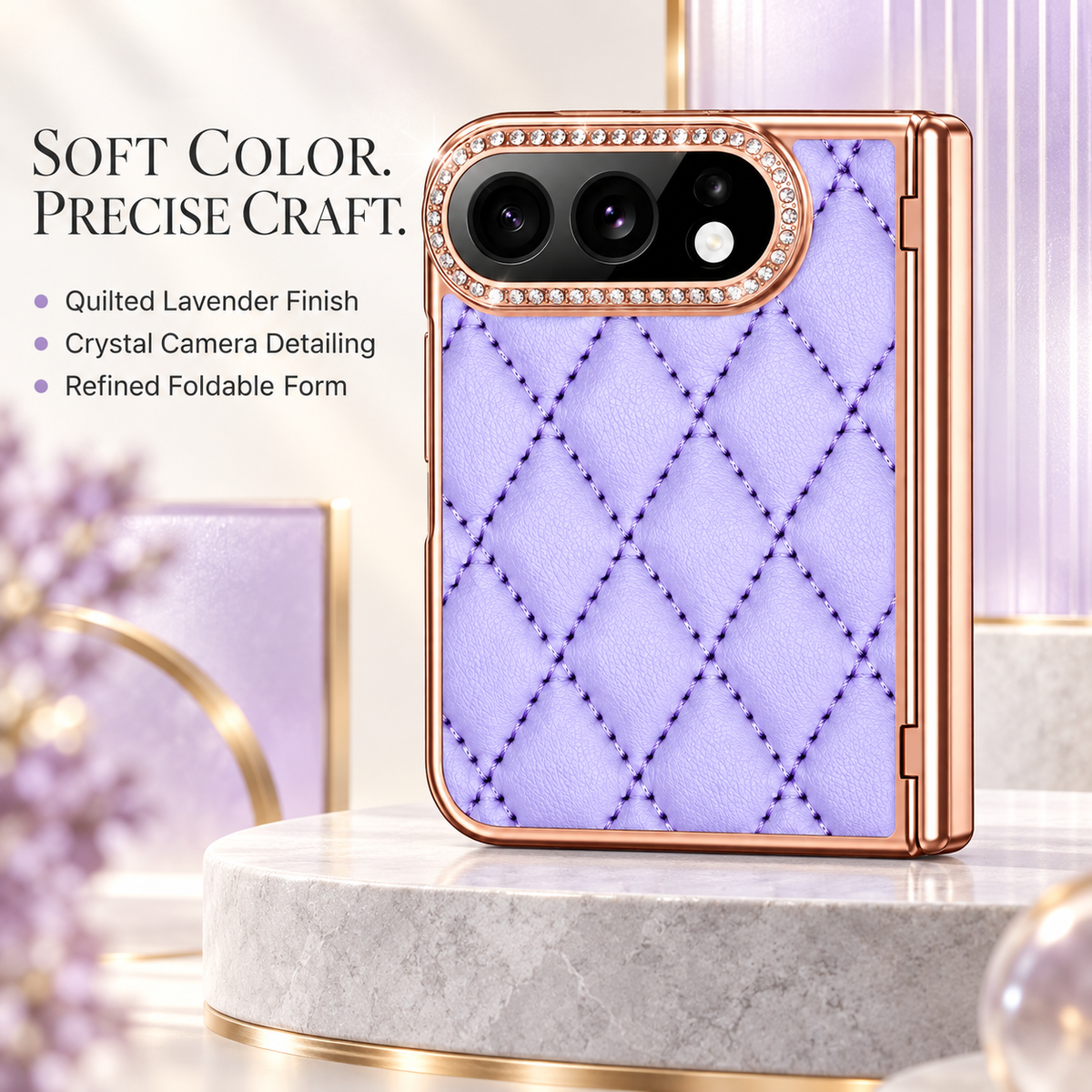 Premium iPhone Case Golden Glitter Diamond Leather Hinge Glass Screen Protector Shockproof PC Foldable Anti Scratch Non Slip Protective Flip Cover Case