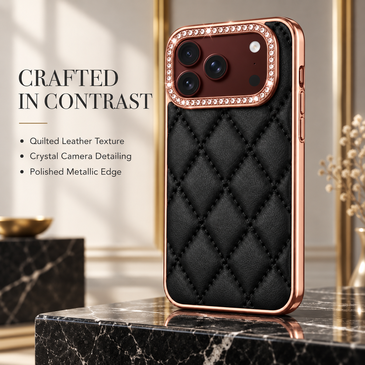 Premium iPhone Case Golden Glitter Diamond Leather Hinge Glass Screen Protector Shockproof PC Foldable Anti Scratch Non Slip Protective Flip Cover Case