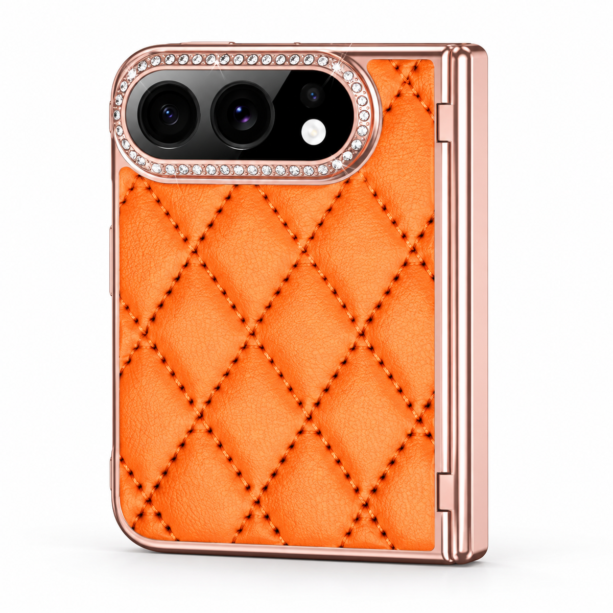 Premium iPhone Case Golden Glitter Diamond Leather Hinge Glass Screen Protector Shockproof PC Foldable Anti Scratch Non Slip Protective Flip Cover Case