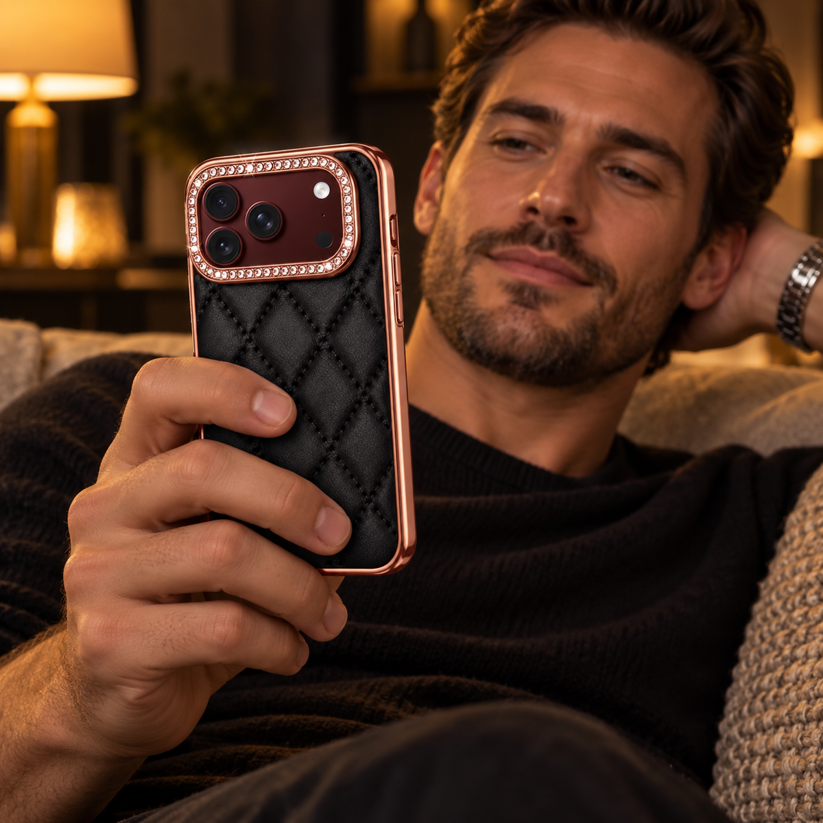 Premium iPhone Case Golden Glitter Diamond Leather Hinge Glass Screen Protector Shockproof PC Foldable Anti Scratch Non Slip Protective Flip Cover Case