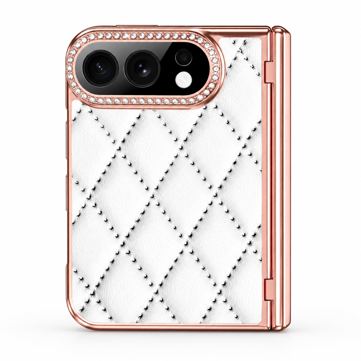 Premium iPhone Case Golden Glitter Diamond Leather Hinge Glass Screen Protector Shockproof PC Foldable Anti Scratch Non Slip Protective Flip Cover Case