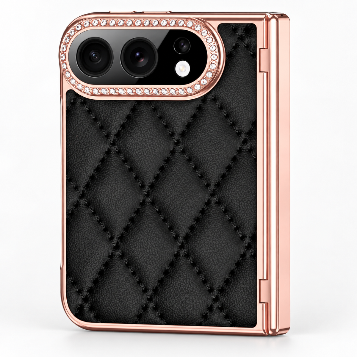 Premium iPhone Case Golden Glitter Diamond Leather Hinge Glass Screen Protector Shockproof PC Foldable Anti Scratch Non Slip Protective Flip Cover Case