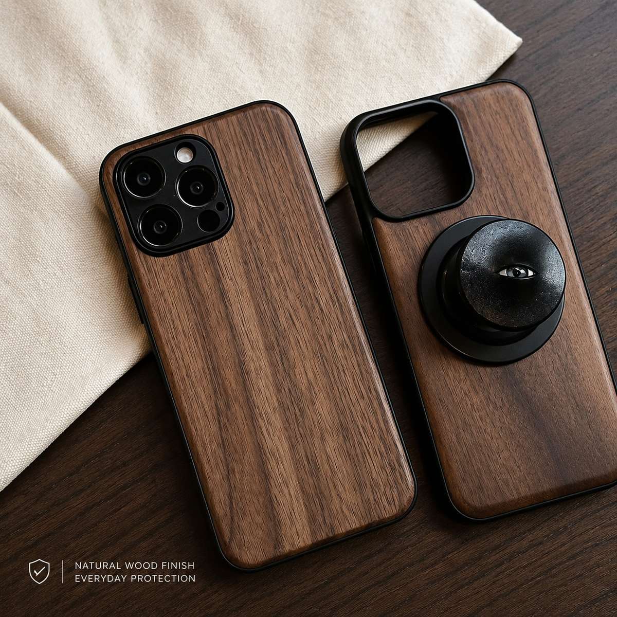 Premium iPhone Case Handmade Walnut Wood Shockproof Protective Cover TPU PC Hybrid Magnetic Attachment Anti Scratch Non Slip Slim Natural Wood Full Coverage
