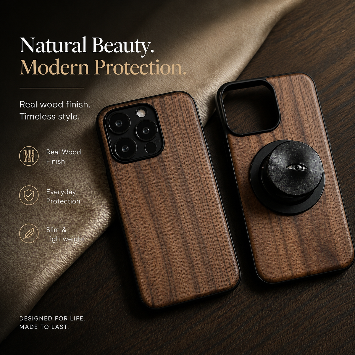 Premium iPhone Case Handmade Walnut Wood Shockproof Protective Cover TPU PC Hybrid Magnetic Attachment Anti Scratch Non Slip Slim Natural Wood Full Coverage