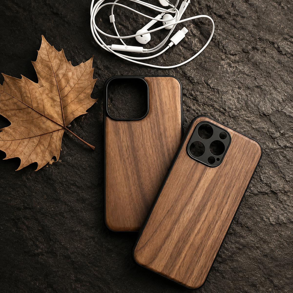 Premium iPhone Case Handmade Walnut Wood Shockproof Protective Cover TPU PC Hybrid Magnetic Attachment Anti Scratch Non Slip Slim Natural Wood Full Coverage