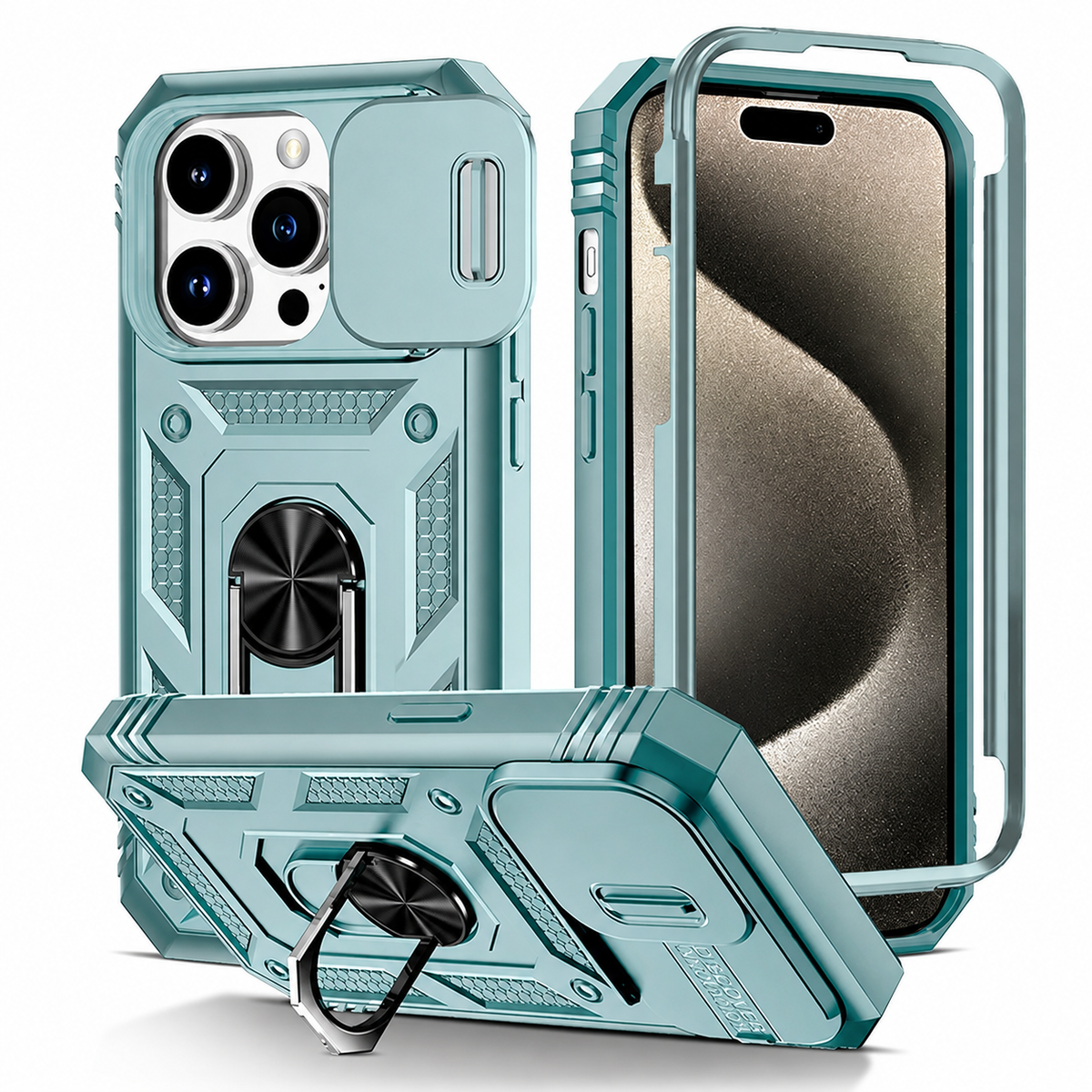 Premium iPhone Case Heavy Duty 360 Ring Kickstand Camera Lens Protection Full Coverage Anti Scratch Dustproof Shockproof Rugged Protective Cover