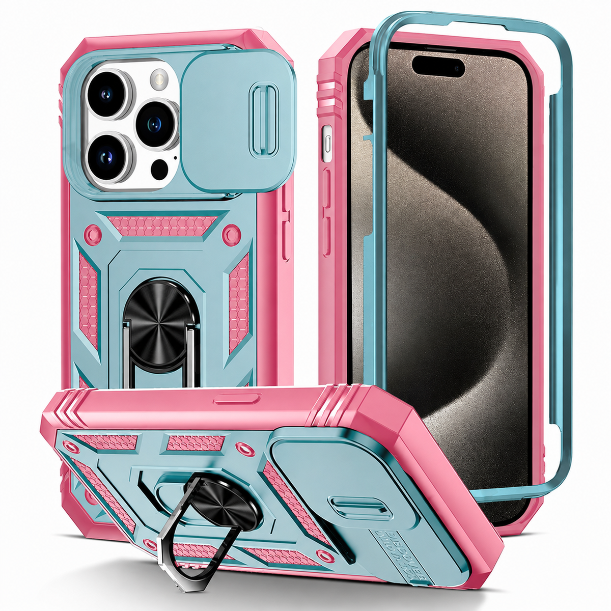 Premium iPhone Case Heavy Duty 360 Ring Kickstand Camera Lens Protection Full Coverage Anti Scratch Dustproof Shockproof Rugged Protective Cover