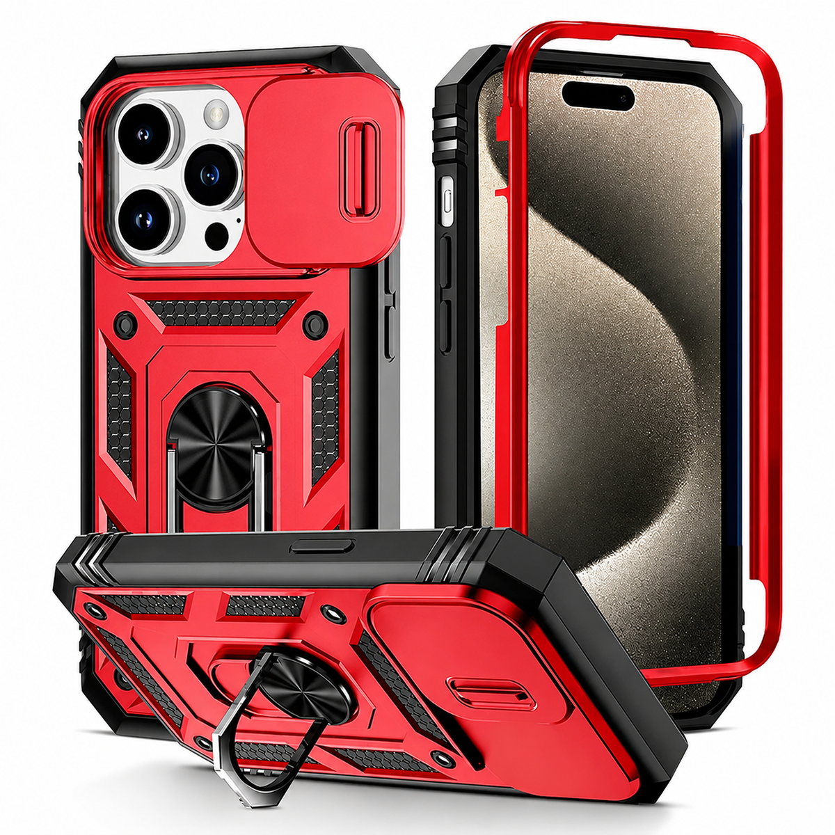 Premium iPhone Case Heavy Duty 360 Ring Kickstand Camera Lens Protection Full Coverage Anti Scratch Dustproof Shockproof Rugged Protective Cover
