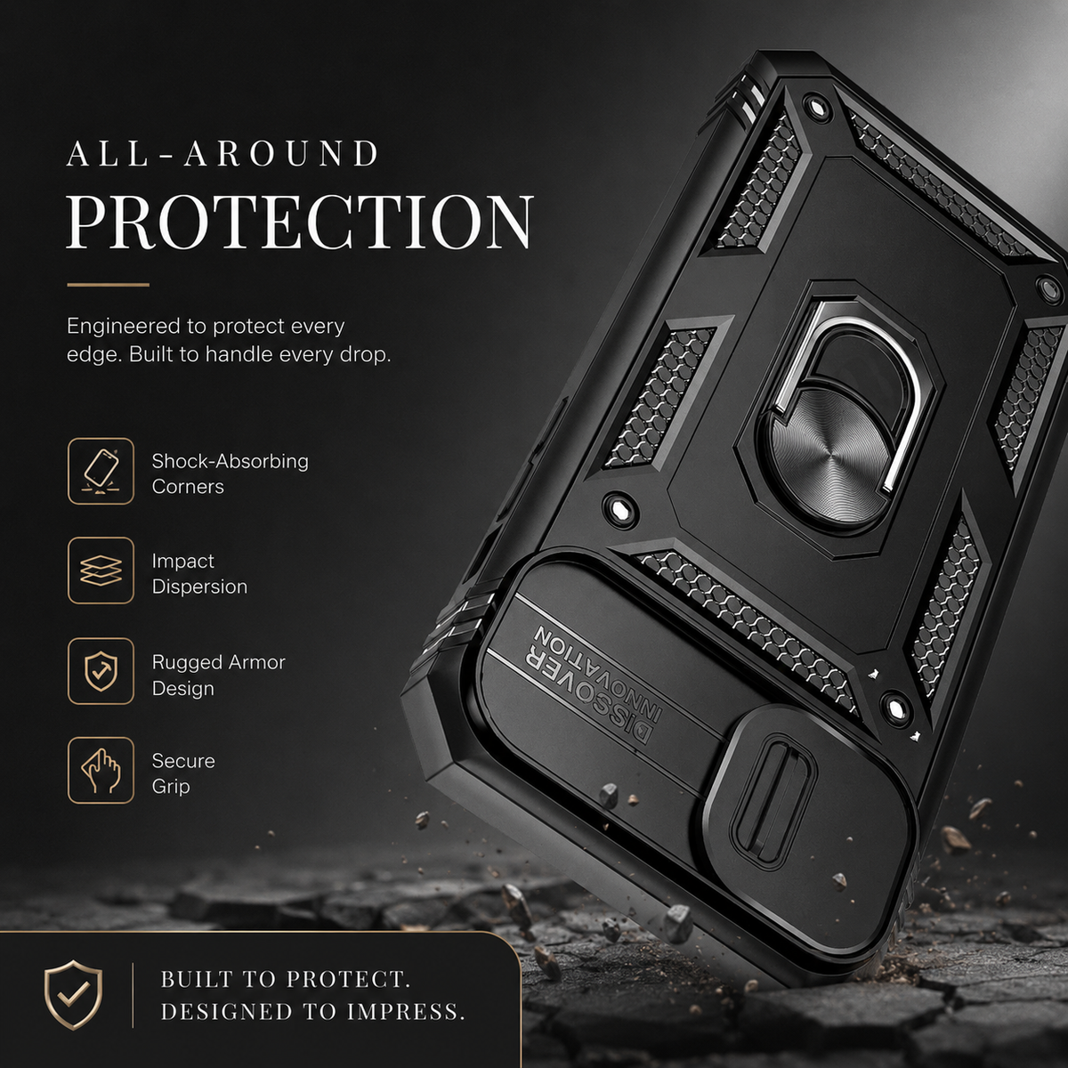 Premium iPhone Case Heavy Duty 360 Ring Kickstand Camera Lens Protection Full Coverage Anti Scratch Dustproof Shockproof Rugged Protective Cover