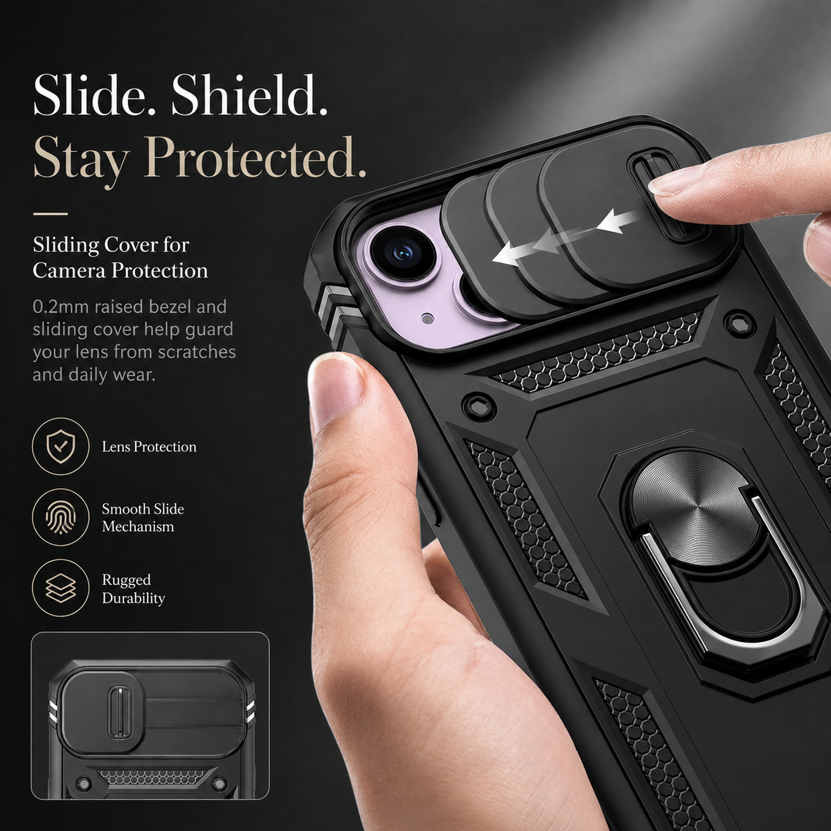 Premium iPhone Case Heavy Duty 360 Ring Kickstand Camera Lens Protection Full Coverage Anti Scratch Dustproof Shockproof Rugged Protective Cover