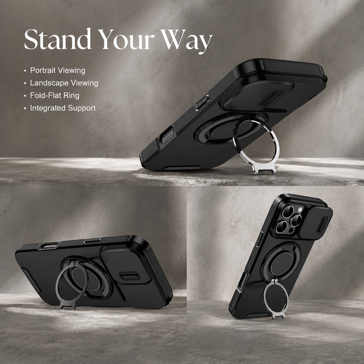 Premium iPhone Case Heavy Duty Armor Shockproof PC TPU Kickstand Car Mount Holder Anti Scratch Tough Full Coverage Rugged Protective Phone Cover Case
