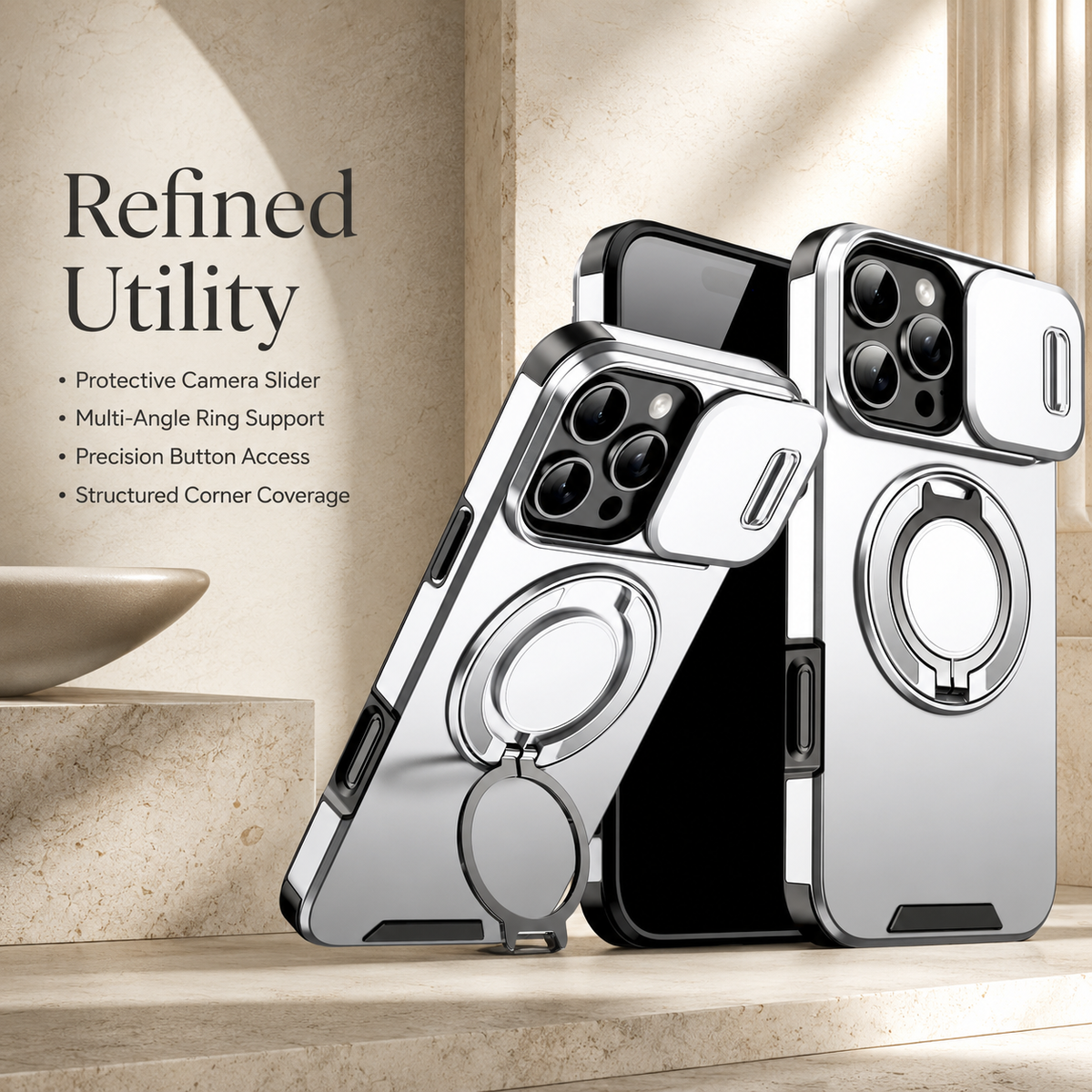 Premium iPhone Case Heavy Duty Armor Shockproof PC TPU Kickstand Car Mount Holder Anti Scratch Tough Full Coverage Rugged Protective Phone Cover Case