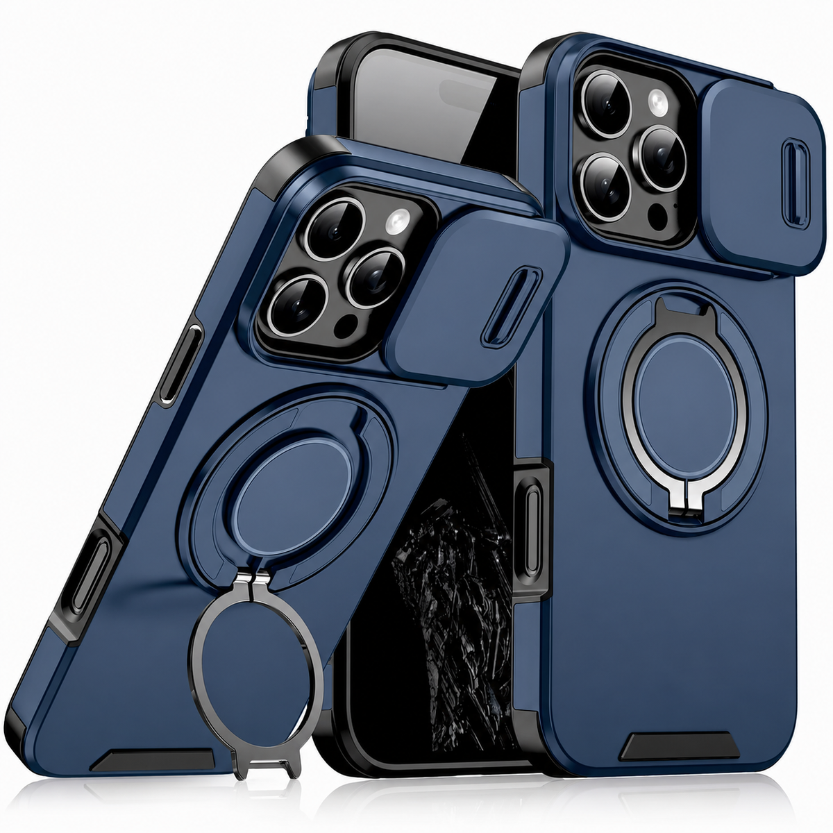 Premium iPhone Case Heavy Duty Armor Shockproof PC TPU Kickstand Car Mount Holder Anti Scratch Tough Full Coverage Rugged Protective Phone Cover Case