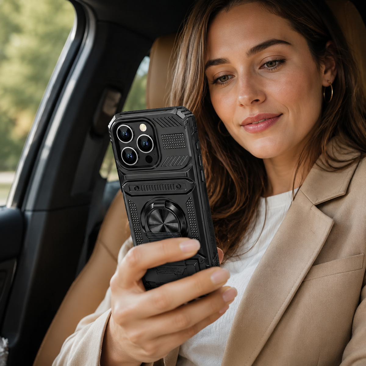 Premium iPhone Case Heavy Duty Magnetic Wallet Hidden Card Slot Rotating Ring Kickstand Shockproof PC TPU Anti Scratch Tough Protective Armor Cover