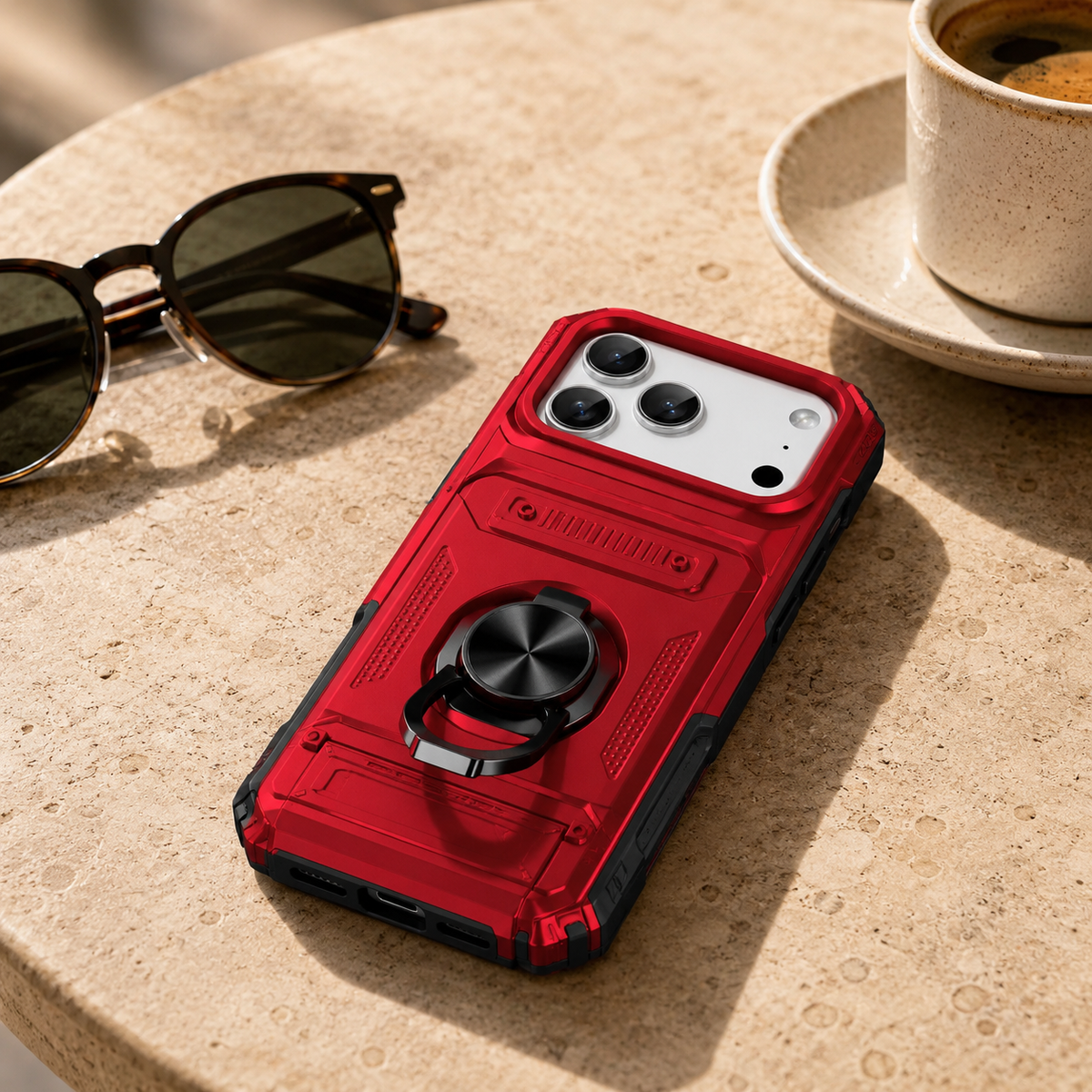 Premium iPhone Case Heavy Duty Magnetic Wallet Hidden Card Slot Rotating Ring Kickstand Shockproof PC TPU Anti Scratch Tough Protective Armor Cover