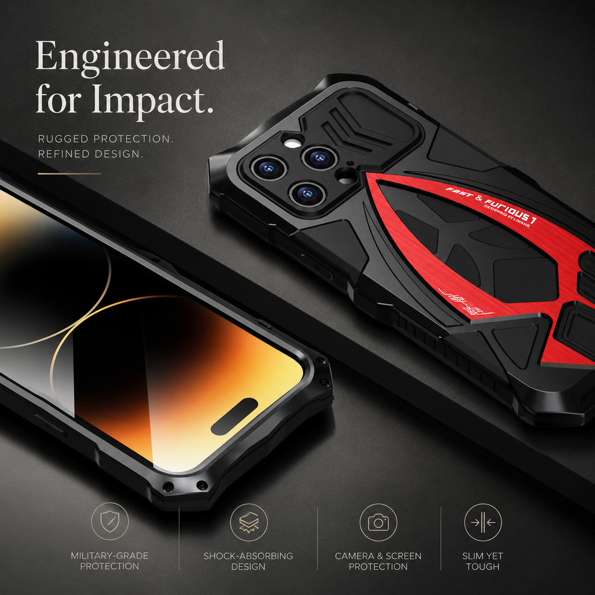 Premium iPhone Case Heavy Duty Metal Armor Shockproof Full Coverage Protective Cover Dual Layer Anti Scratch Matte Non Slip Tough Reinforced Defender Bumper